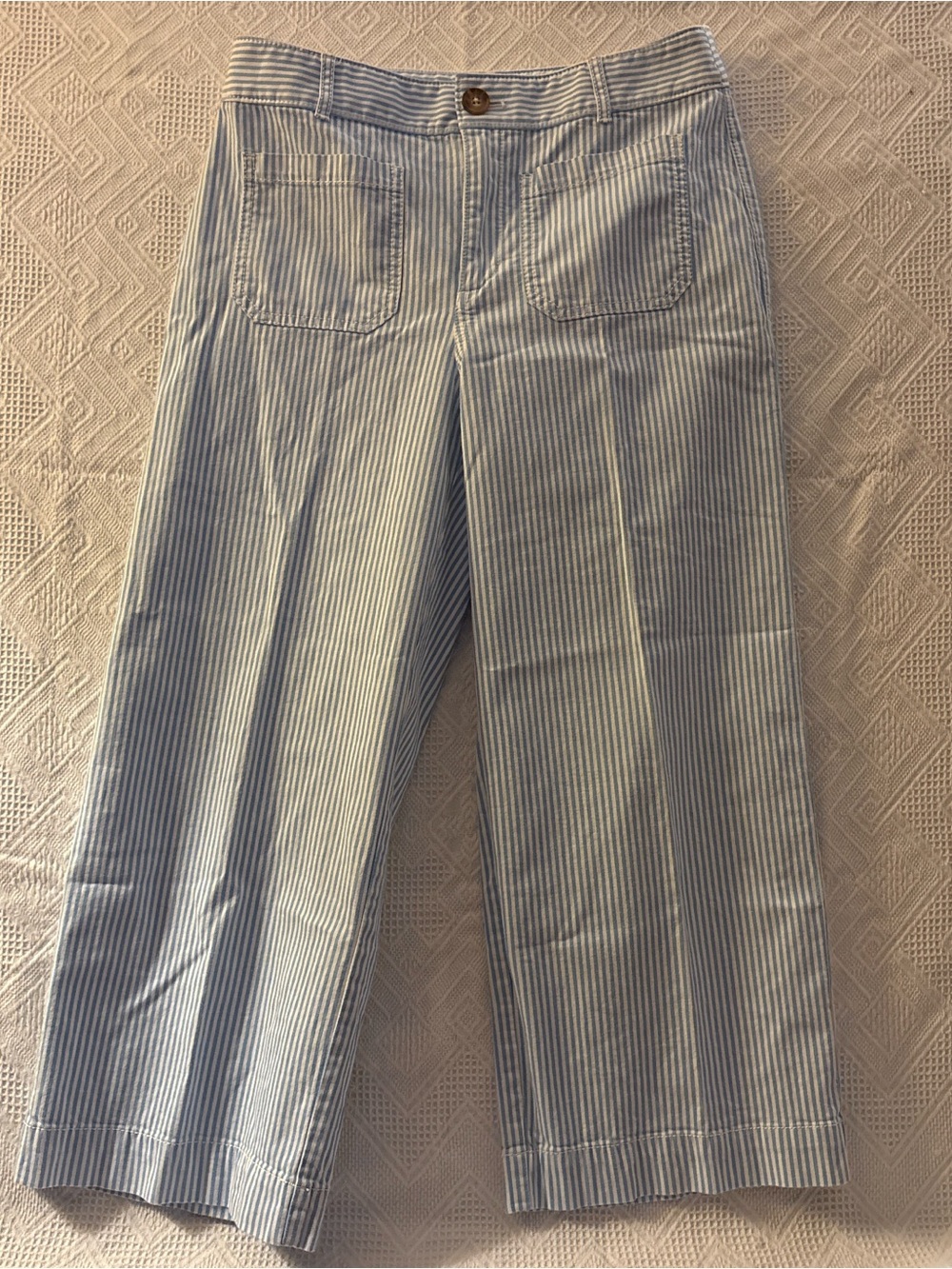 LOFT Blue and White Striped Cropped Wide-Leg Pants